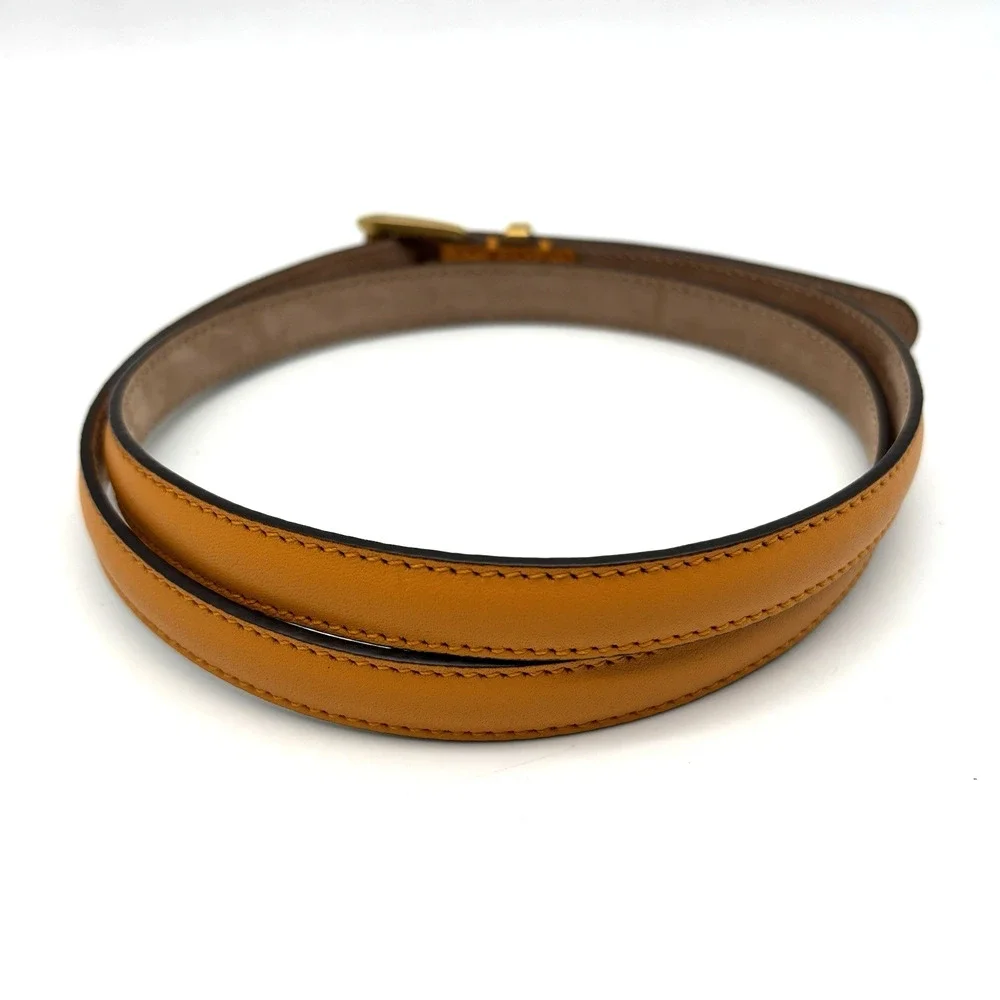 Authentic GUCCI 339065 Marigold Leather Bamboo Buckle Skinny Belt 36 Italy $449